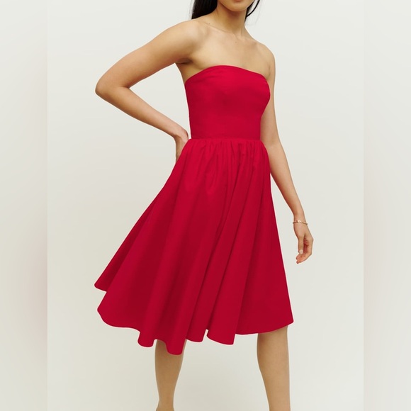 Reformation Dresses & Skirts - Reformation Buttercup Dress Women's Size 2 Red Organic Cotton Strapless Stretch